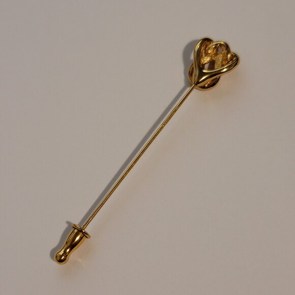 Vintage Monet Gold Tone Stick Pin – Classic Art Deco Heart Design Lapel Pin - Picture 3 of 4